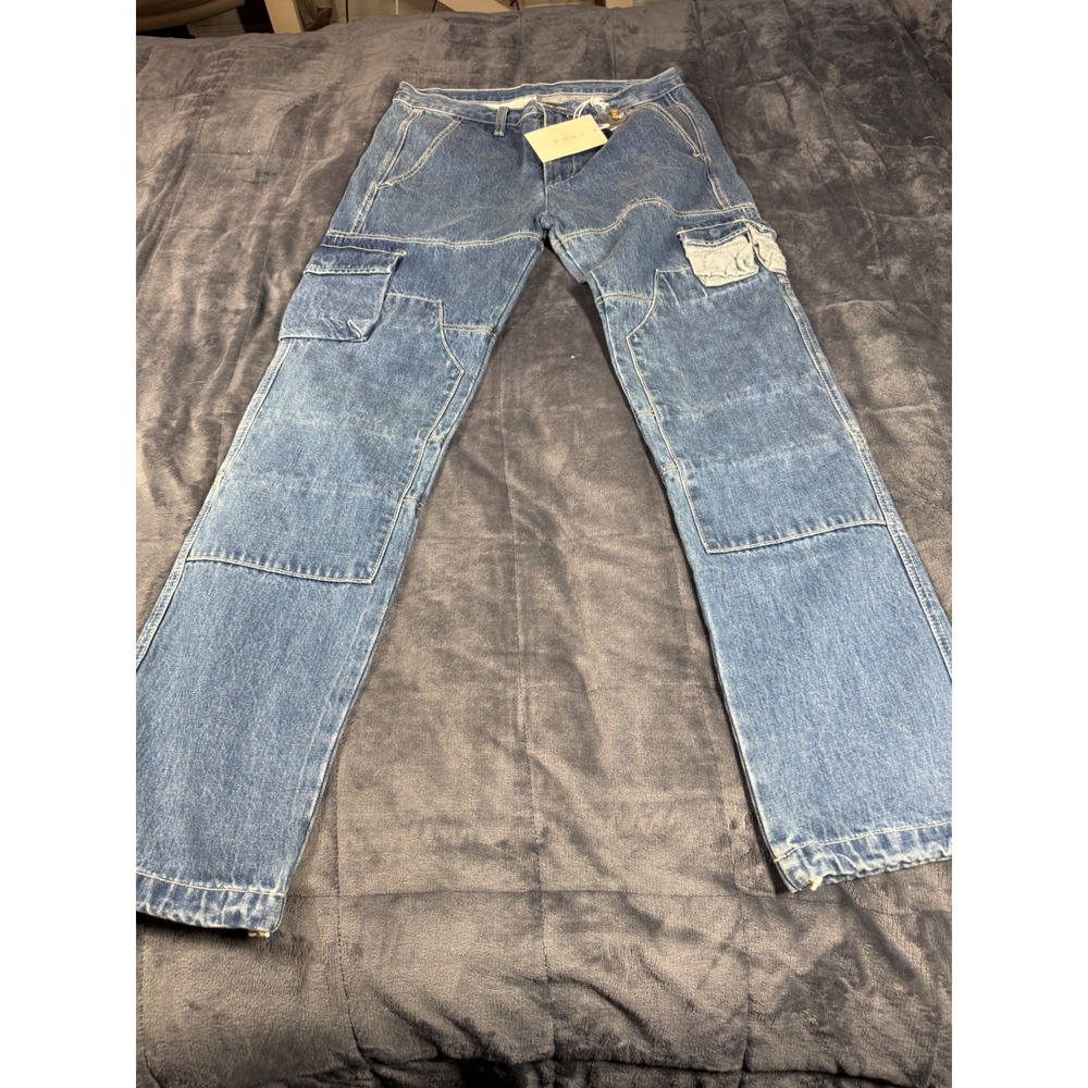 MNML V244 Cargo Denim Jeans Blue Mens Size 31 Utility Pants baggie